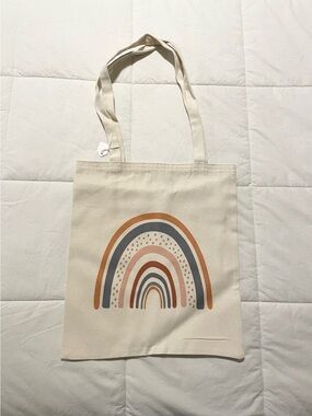 Canvas Rainbow Tote Bag - Cream Rainbow Print